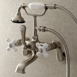 Kingston Brass Aqua Vintage 2-Hole Wall Mount Clawfoot Tub Faucet with Hand Shower