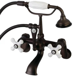 Kingston Brass Aqua Vintage 2-Hole Wall Mount Clawfoot Tub Faucet with Hand Shower