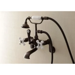 Kingston Brass Aqua Vintage 2-Hole Wall Mount Clawfoot Tub Faucet with Hand Shower