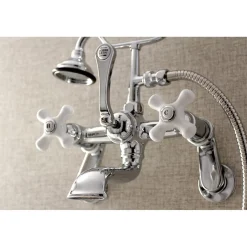 Kingston Brass Aqua Vintage 2-Hole Wall Mount Clawfoot Tub Faucet with Hand Shower