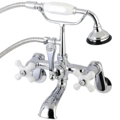Kingston Brass Aqua Vintage 2-Hole Wall Mount Clawfoot Tub Faucet with Hand Shower