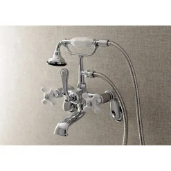 Kingston Brass Aqua Vintage 2-Hole Wall Mount Clawfoot Tub Faucet with Hand Shower