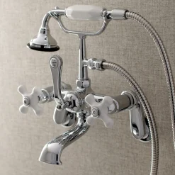 Kingston Brass Aqua Vintage 2-Hole Wall Mount Clawfoot Tub Faucet with Hand Shower
