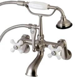 Kingston Brass Aqua Vintage 2-Hole Wall Mount Clawfoot Tub Faucet with Hand Shower