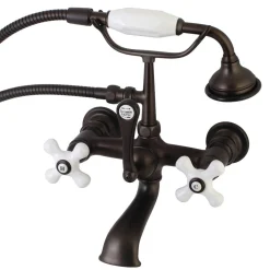 Kingston Brass Aqua Vintage 7-Inch Wall Mount Tub Faucet with Hand Shower