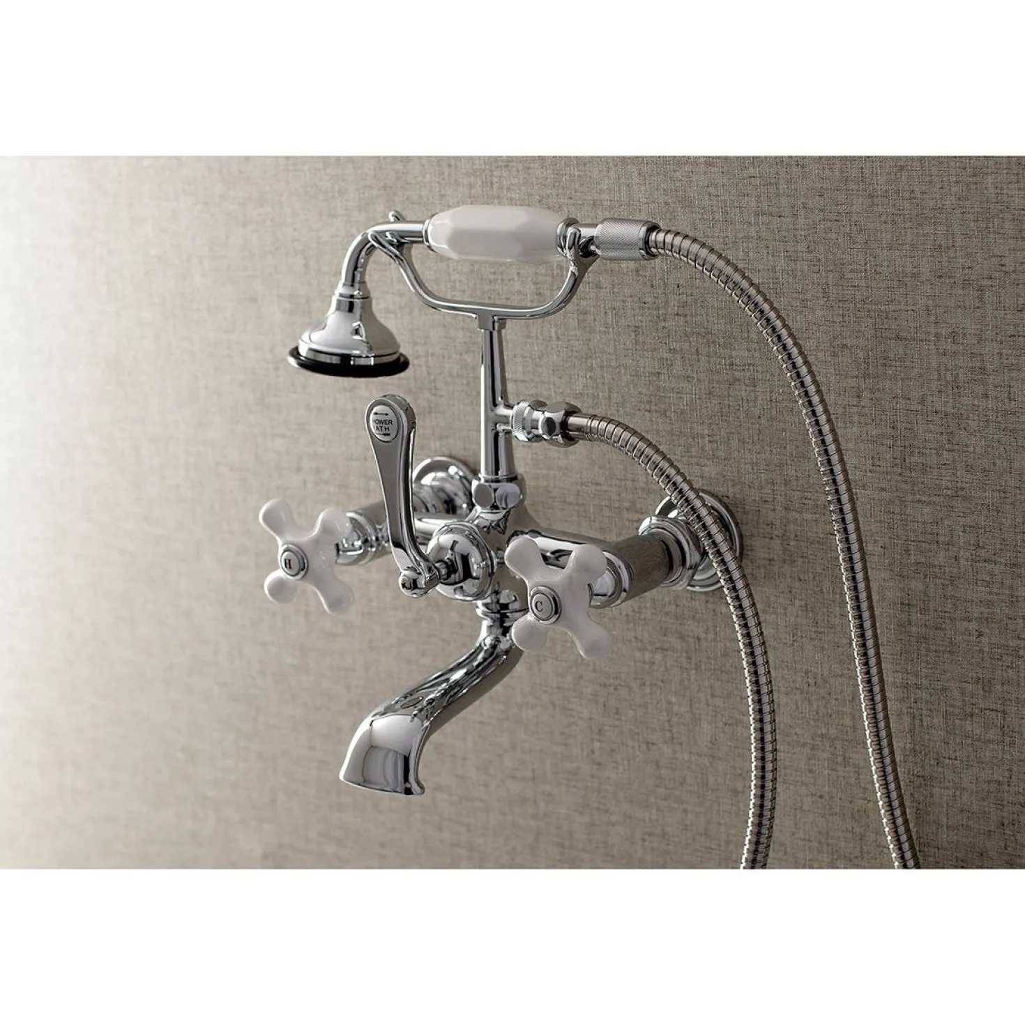 Kingston Brass Aqua Vintage 7-Inch Wall Mount Tub Faucet with Hand Shower