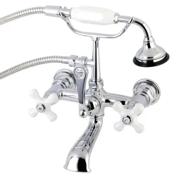 Kingston Brass Aqua Vintage 7-Inch Wall Mount Tub Faucet with Hand Shower