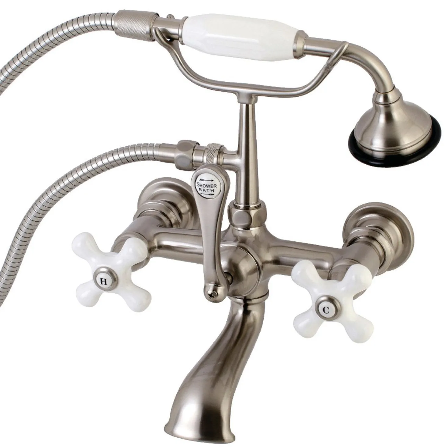 Kingston Brass Aqua Vintage 7-Inch Wall Mount Tub Faucet with Hand Shower