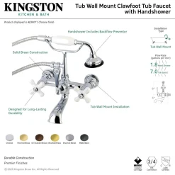 Kingston Brass Aqua Vintage 7-Inch Wall Mount Tub Faucet with Hand Shower