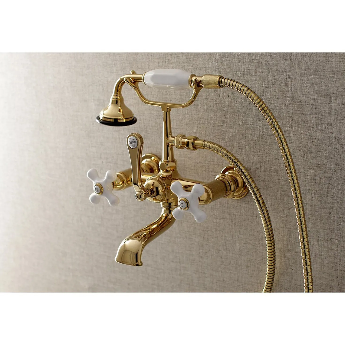 Kingston Brass Aqua Vintage 7-Inch Wall Mount Tub Faucet with Hand Shower