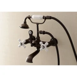 Kingston Brass Aqua Vintage 7-Inch Wall Mount Tub Faucet with Hand Shower