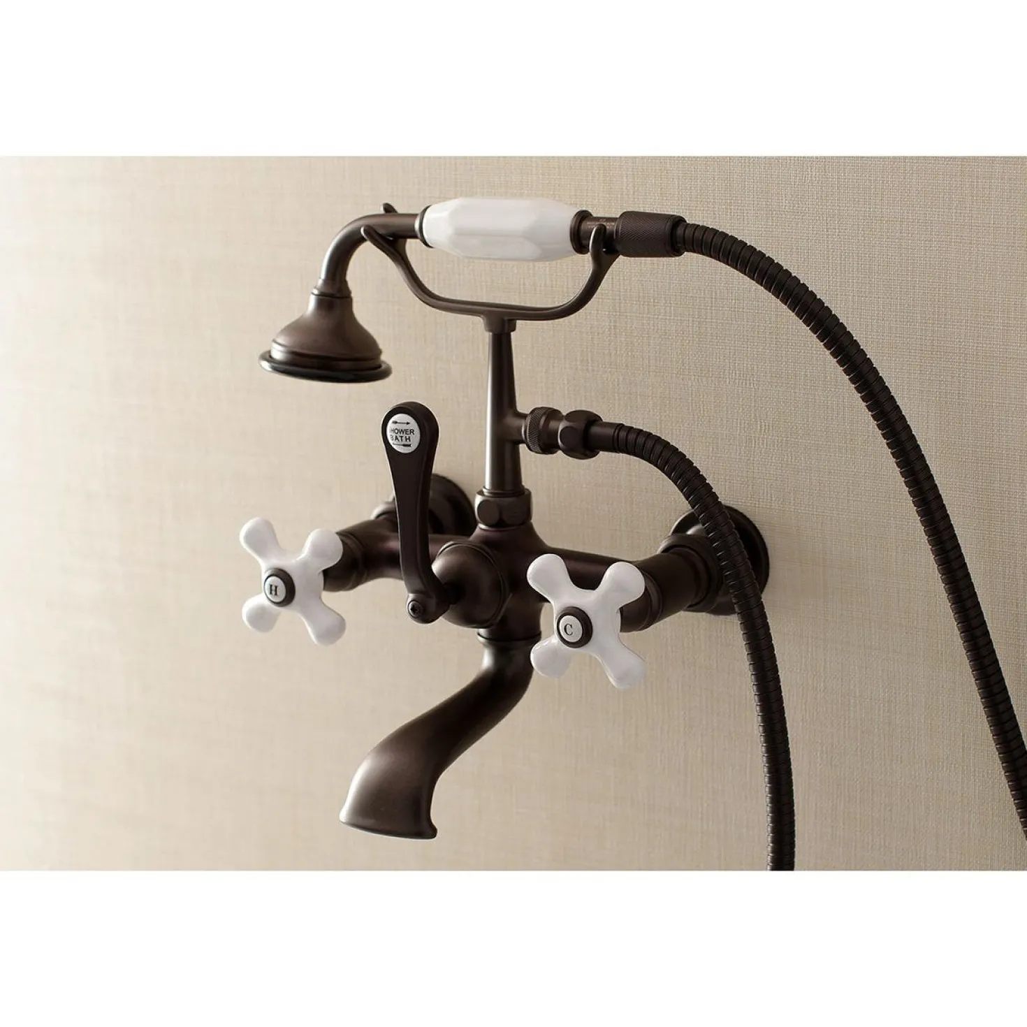 Kingston Brass Aqua Vintage 7-Inch Wall Mount Tub Faucet with Hand Shower