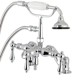 Kingston Brass Aqua Vintage 3-3/8-Inch Adjustable Deck Mount Tub Faucet with Hand Shower in Polished Chrome
