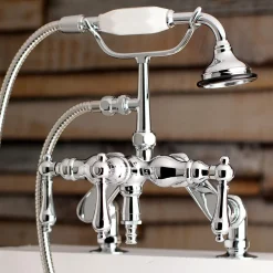 Kingston Brass Aqua Vintage 3-3/8-Inch Adjustable Deck Mount Tub Faucet with Hand Shower in Polished Chrome