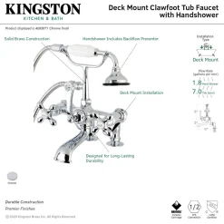 Kingston Brass Aqua Vintage 7-Inch Adjustable Clawfoot Tub Faucet with Hand Shower in Polished Chrome