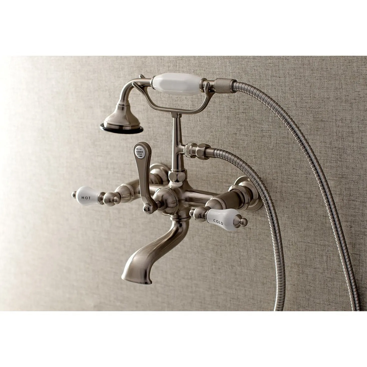 Kingston Brass Aqua Vintage Wall Mount Tub Faucet with Hand Shower