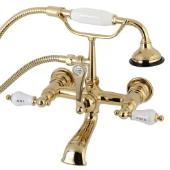 Kingston Brass Aqua Vintage Wall Mount Tub Faucet with Hand Shower