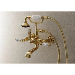 Kingston Brass Aqua Vintage Wall Mount Tub Faucet with Hand Shower