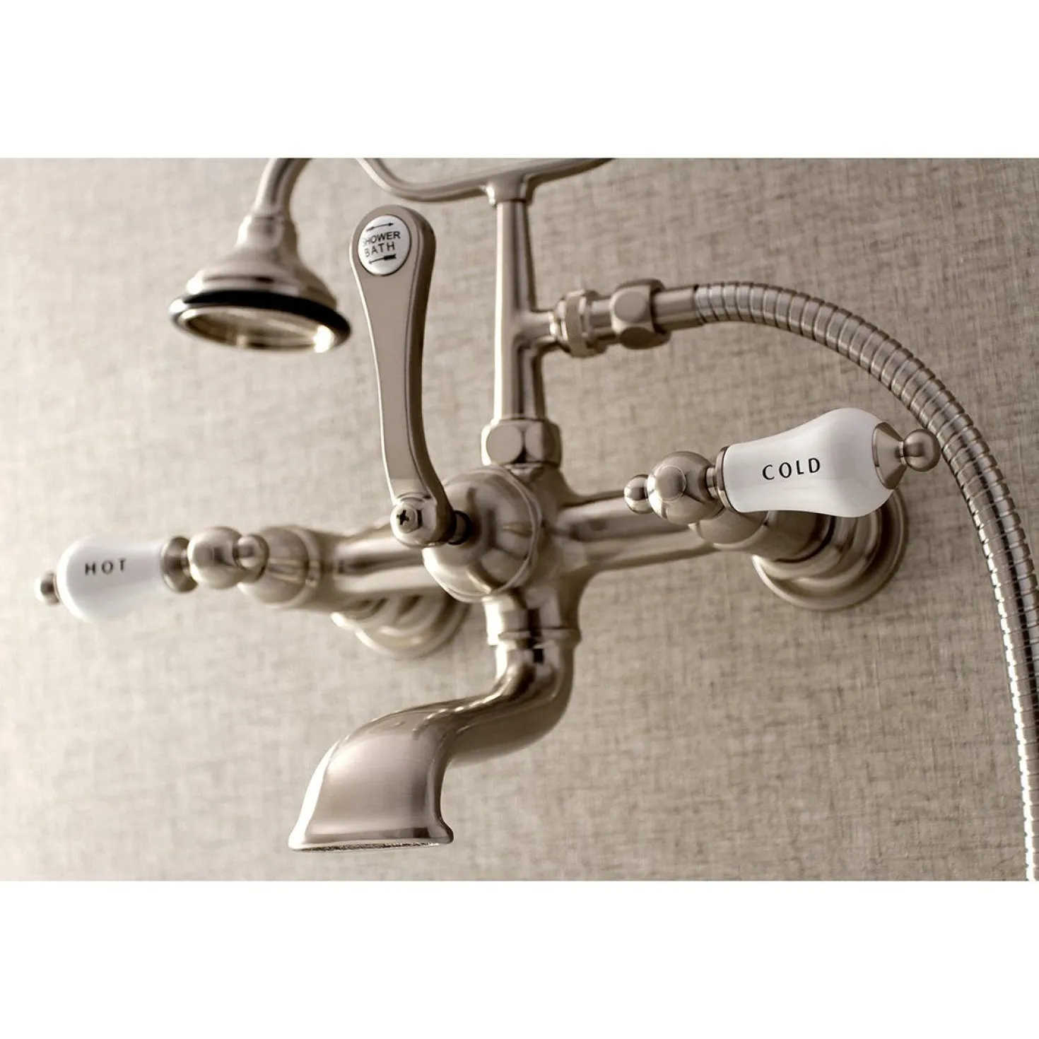 Kingston Brass Aqua Vintage Wall Mount Tub Faucet with Hand Shower