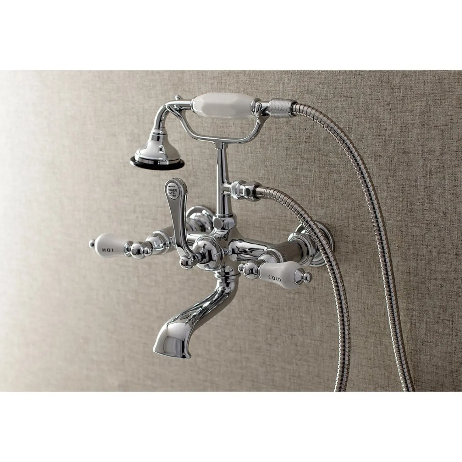 Kingston Brass Aqua Vintage Wall Mount Tub Faucet with Hand Shower