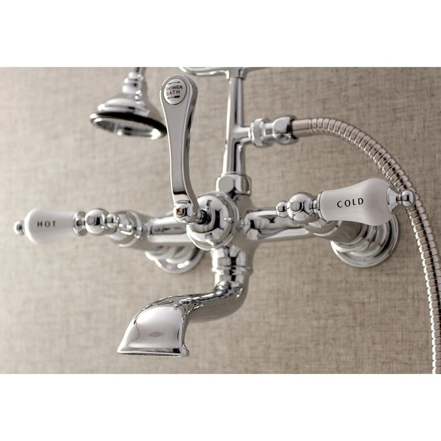 Kingston Brass Aqua Vintage Wall Mount Tub Faucet with Hand Shower
