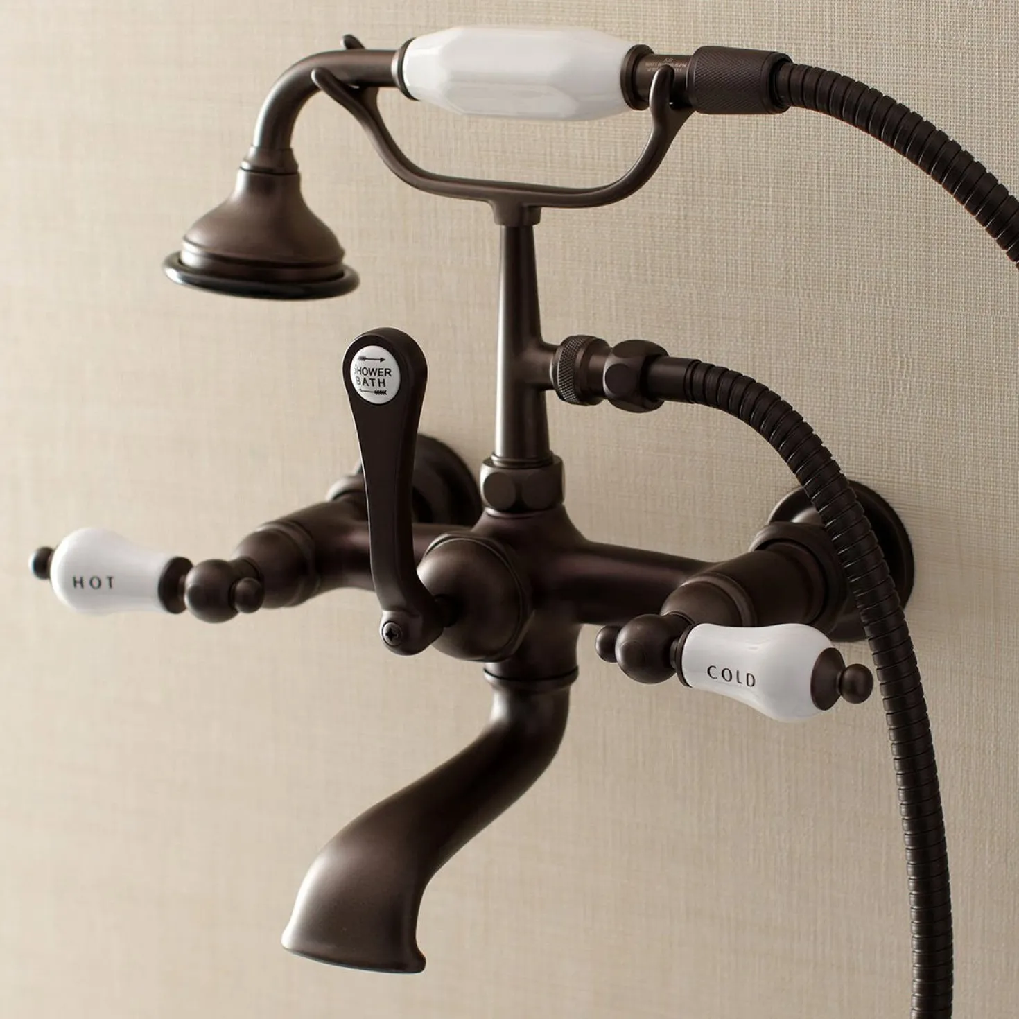 Kingston Brass Aqua Vintage Wall Mount Tub Faucet with Hand Shower