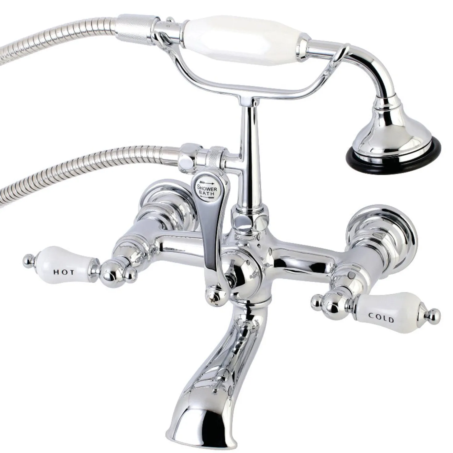 Kingston Brass Aqua Vintage Wall Mount Tub Faucet with Hand Shower