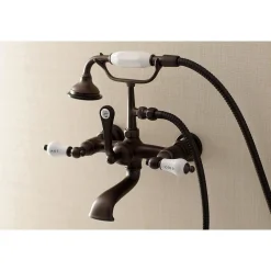 Kingston Brass Aqua Vintage Wall Mount Tub Faucet with Hand Shower