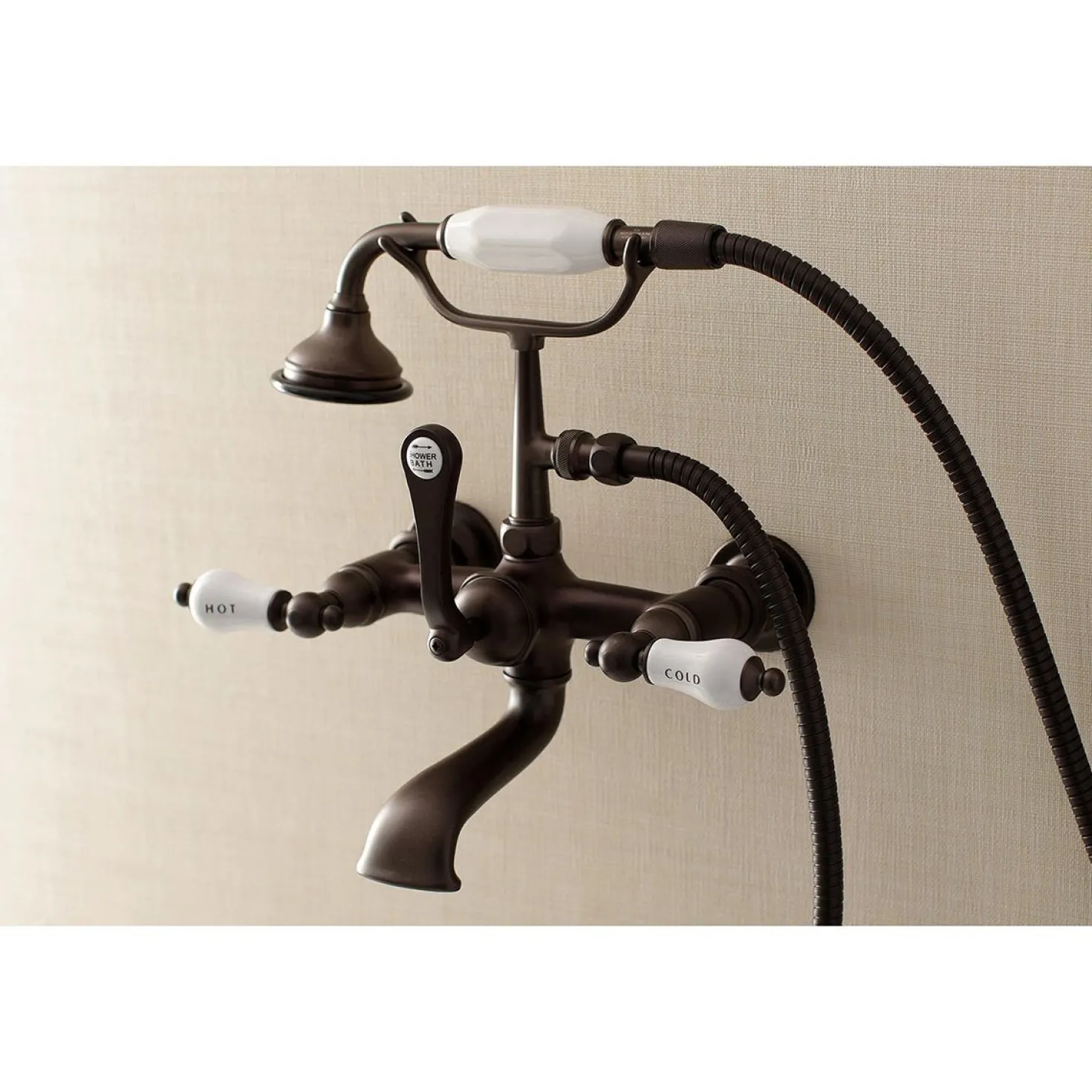Kingston Brass Aqua Vintage Wall Mount Tub Faucet with Hand Shower