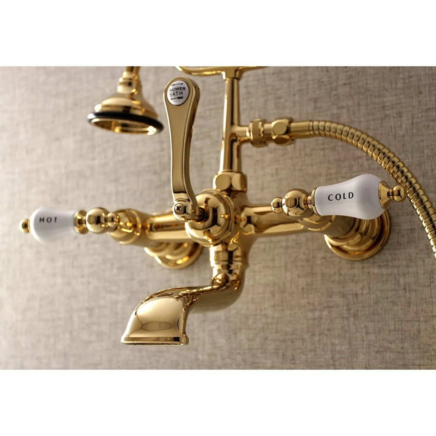 Kingston Brass Aqua Vintage Wall Mount Tub Faucet with Hand Shower