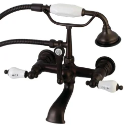 Kingston Brass Aqua Vintage Wall Mount Tub Faucet with Hand Shower