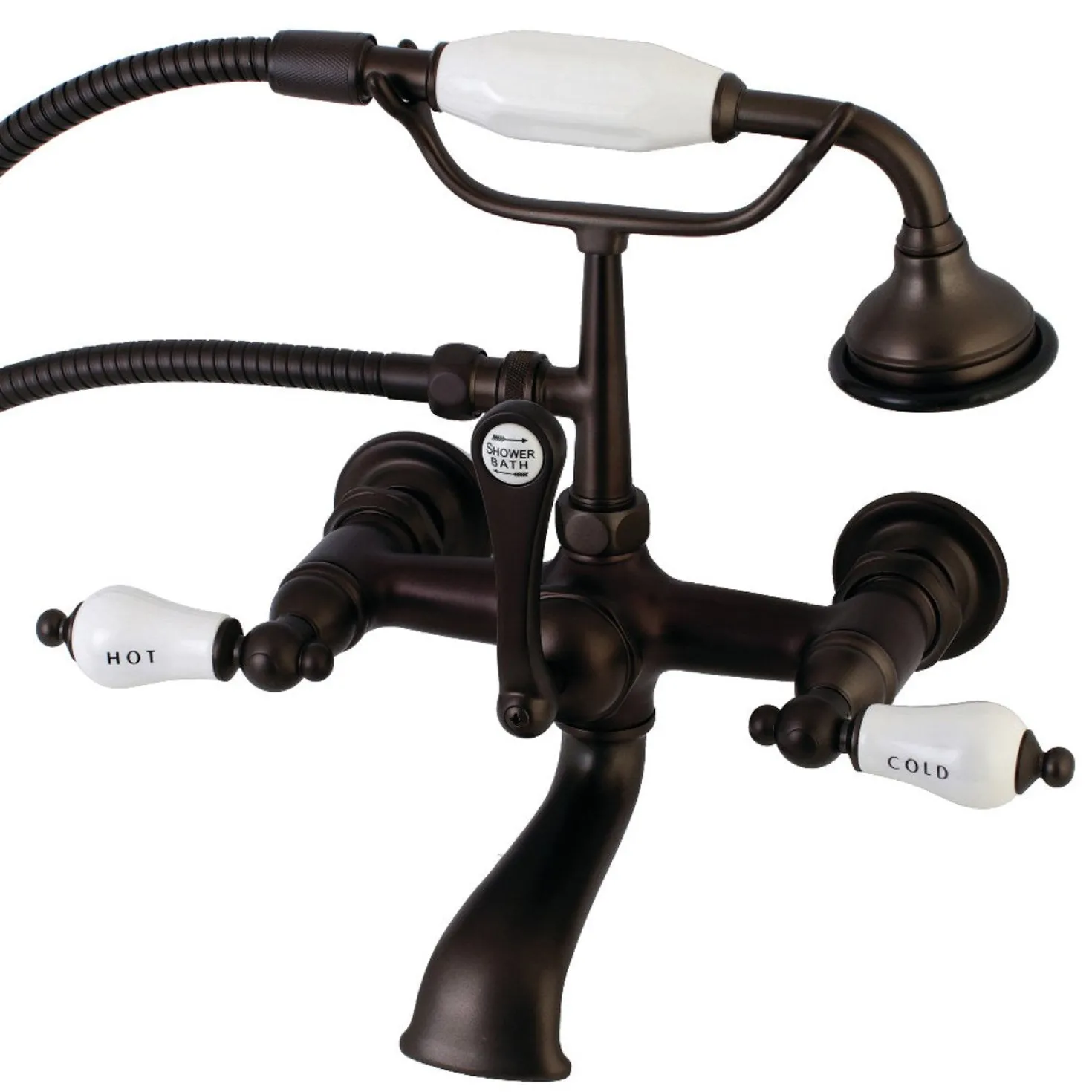 Kingston Brass Aqua Vintage Wall Mount Tub Faucet with Hand Shower