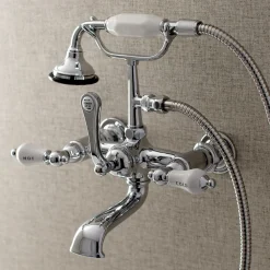 Kingston Brass Aqua Vintage Wall Mount Tub Faucet with Hand Shower