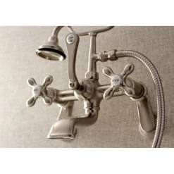 Kingston Brass Aqua Vintage Wall Mount 2-Hole Clawfoot Tub Faucet with Hand Shower