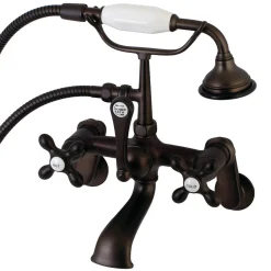 Kingston Brass Aqua Vintage Wall Mount 2-Hole Clawfoot Tub Faucet with Hand Shower