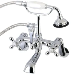 Kingston Brass Aqua Vintage Wall Mount 2-Hole Clawfoot Tub Faucet with Hand Shower