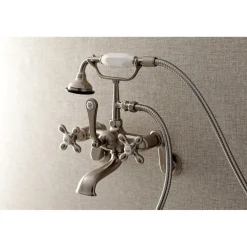Kingston Brass Aqua Vintage Wall Mount 2-Hole Clawfoot Tub Faucet with Hand Shower