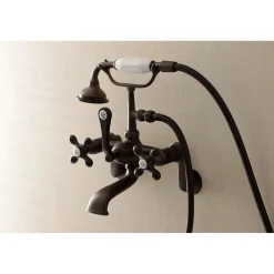 Kingston Brass Aqua Vintage Wall Mount 2-Hole Clawfoot Tub Faucet with Hand Shower