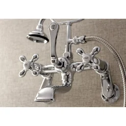 Kingston Brass Aqua Vintage Wall Mount 2-Hole Clawfoot Tub Faucet with Hand Shower