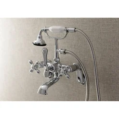 Kingston Brass Aqua Vintage Wall Mount 2-Hole Clawfoot Tub Faucet with Hand Shower