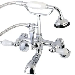 Kingston Brass Aqua Vintage Wall Mount Clawfoot Tub Faucet with Hand Shower
