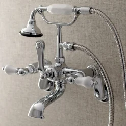 Kingston Brass Aqua Vintage Wall Mount Clawfoot Tub Faucet with Hand Shower