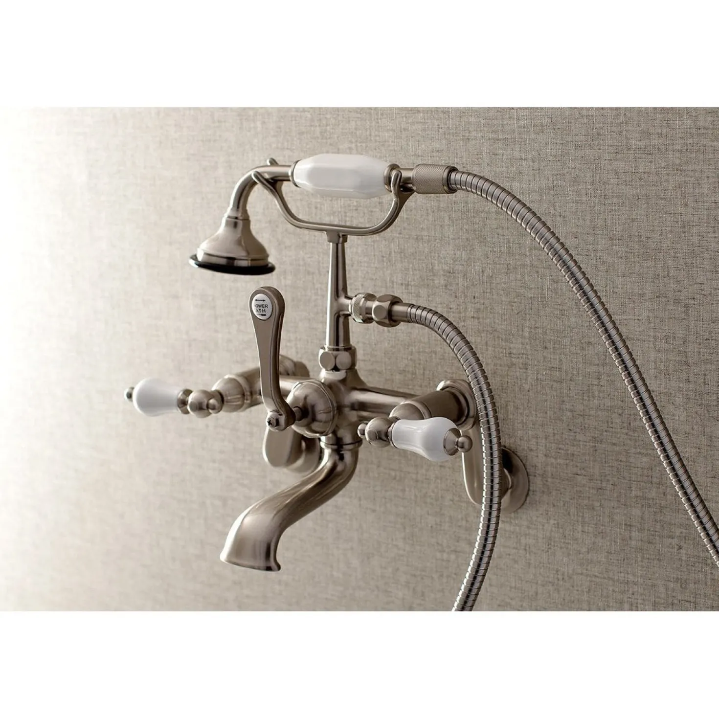 Kingston Brass Aqua Vintage Wall Mount Clawfoot Tub Faucet with Hand Shower