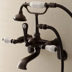 Kingston Brass Aqua Vintage Wall Mount Clawfoot Tub Faucet with Hand Shower