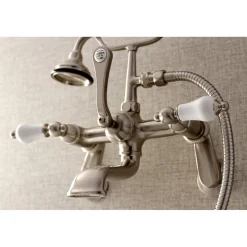 Kingston Brass Aqua Vintage Wall Mount Clawfoot Tub Faucet with Hand Shower