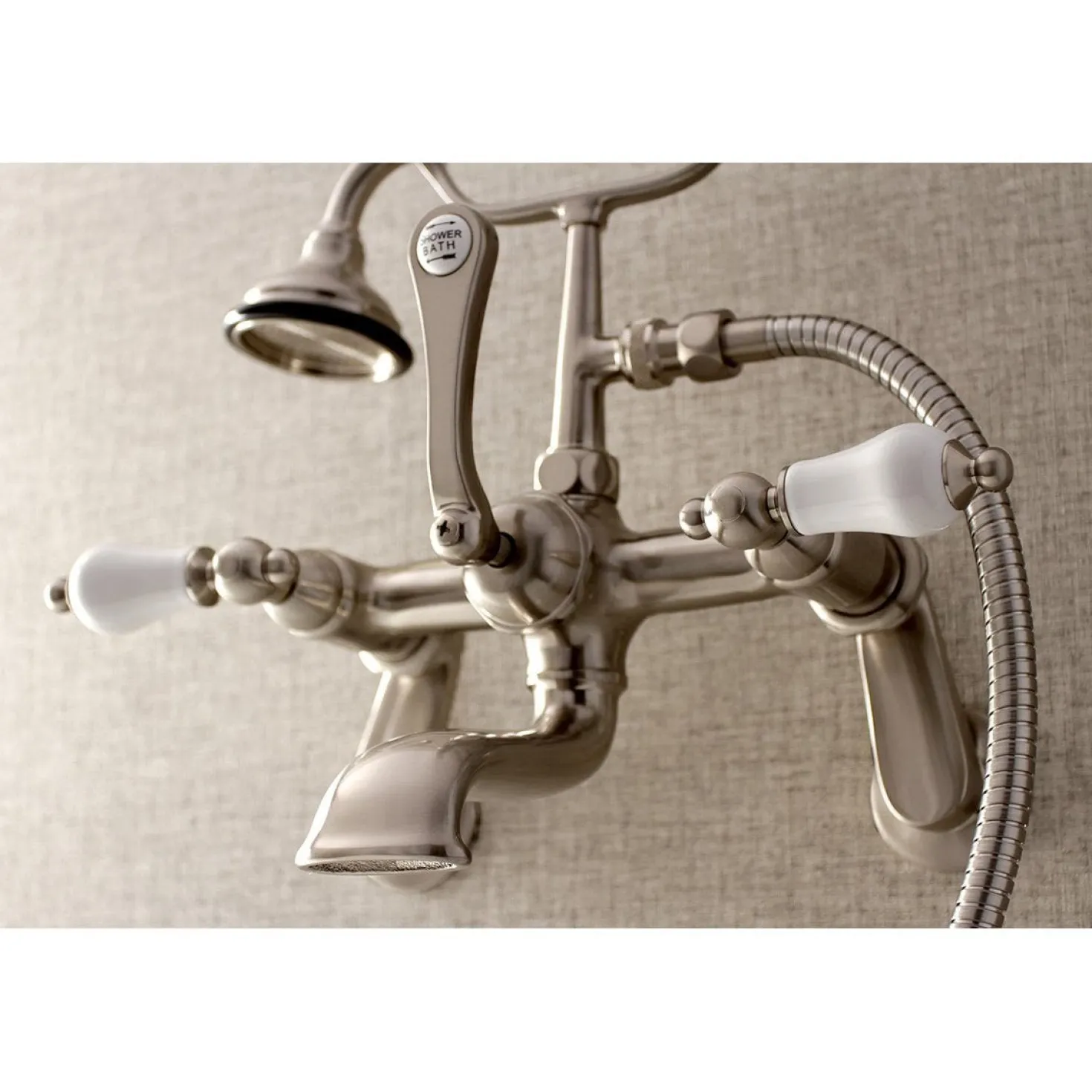 Kingston Brass Aqua Vintage Wall Mount Clawfoot Tub Faucet with Hand Shower