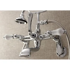 Kingston Brass Aqua Vintage Wall Mount Clawfoot Tub Faucet with Hand Shower