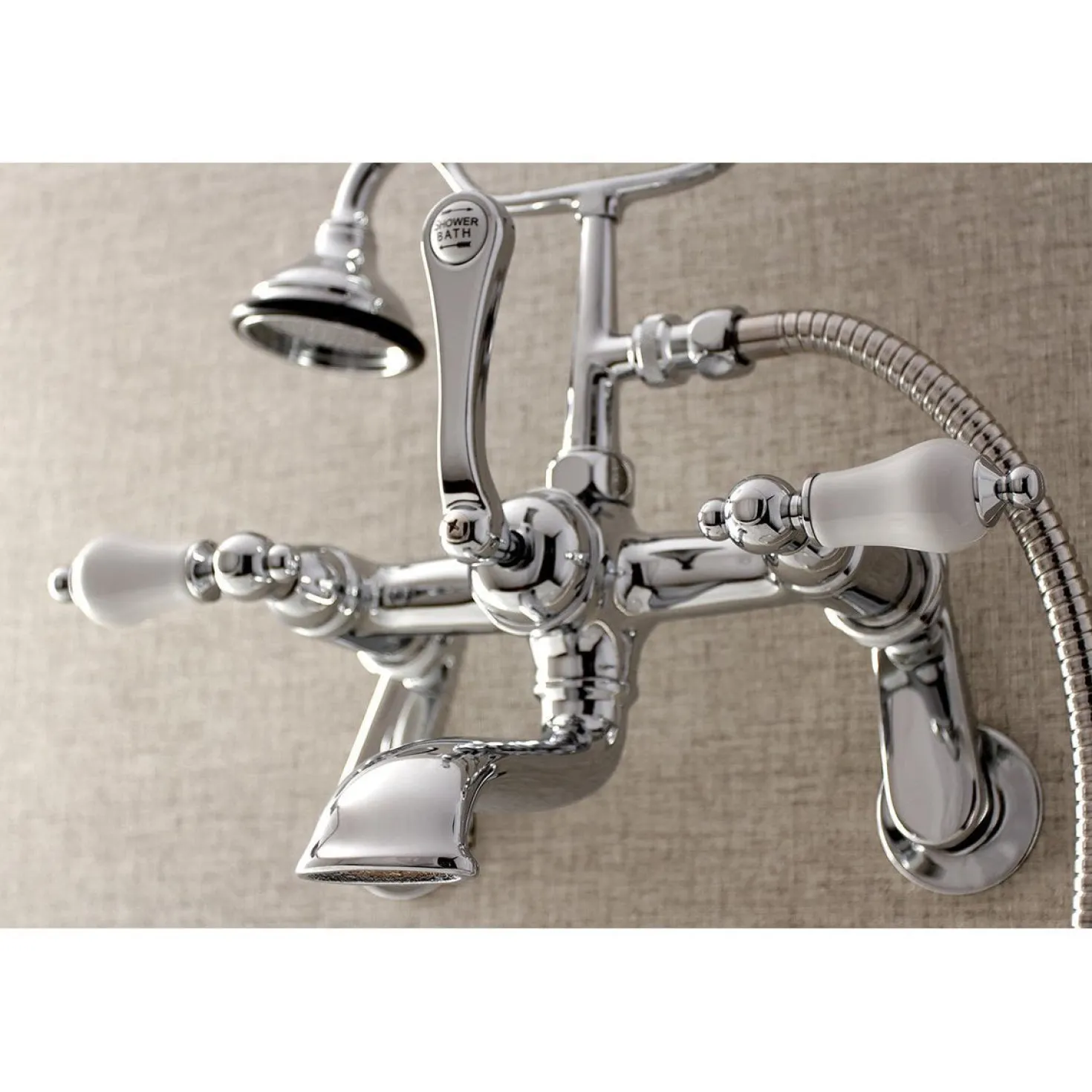 Kingston Brass Aqua Vintage Wall Mount Clawfoot Tub Faucet with Hand Shower