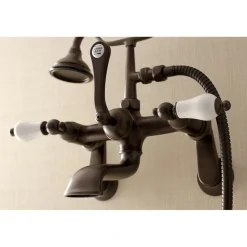 Kingston Brass Aqua Vintage Wall Mount Clawfoot Tub Faucet with Hand Shower