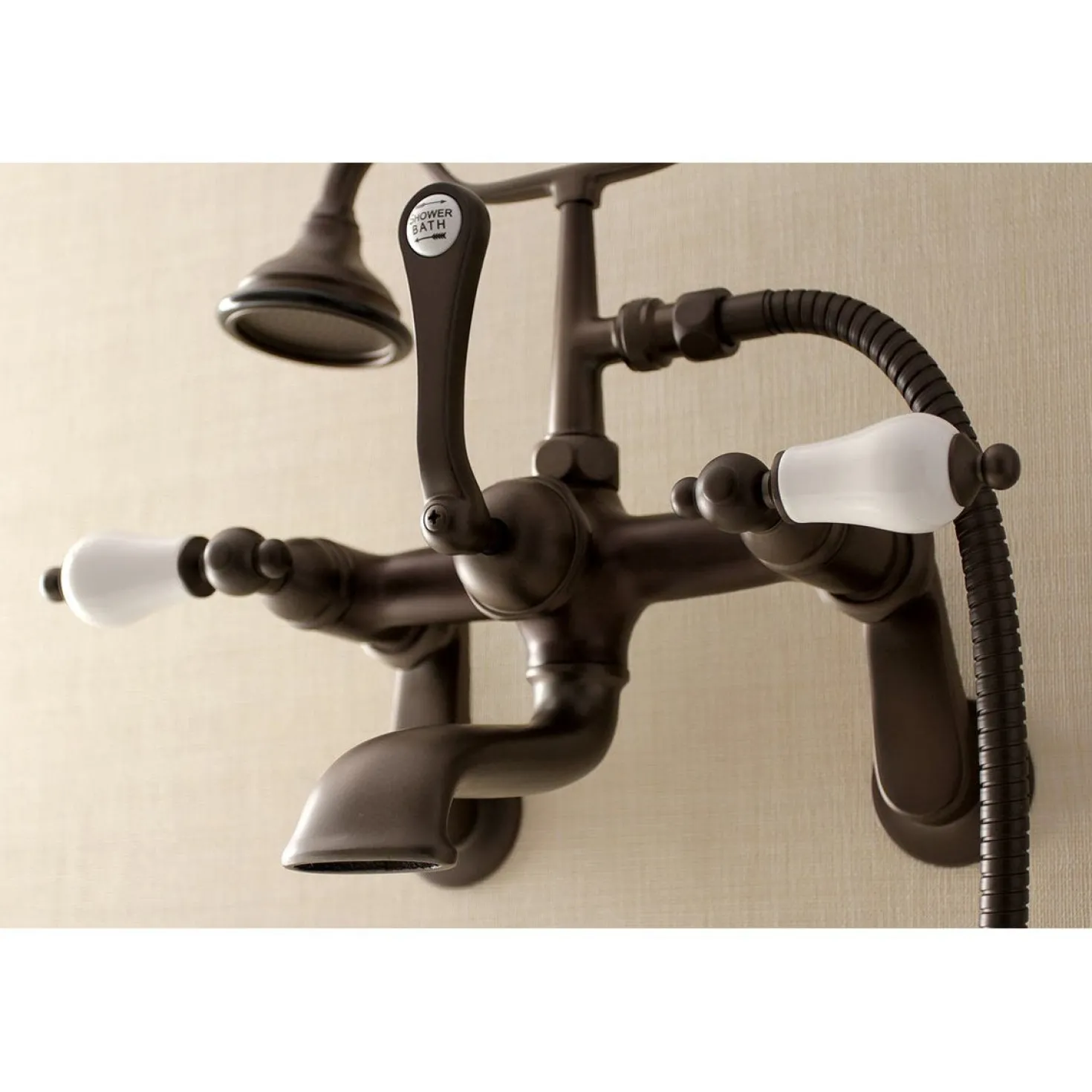 Kingston Brass Aqua Vintage Wall Mount Clawfoot Tub Faucet with Hand Shower